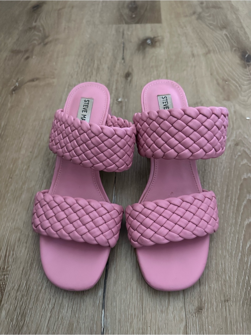 Steve Madden Pink Braided Double-Strap Slide Sandals
